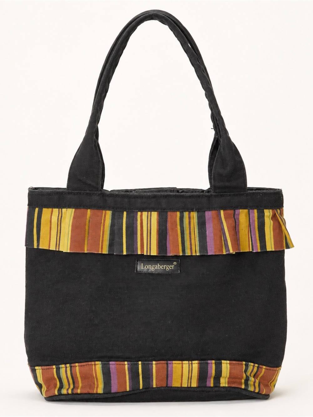 Longaberger Black Canvas Multicolor Stripe Ruffle Tote Bag